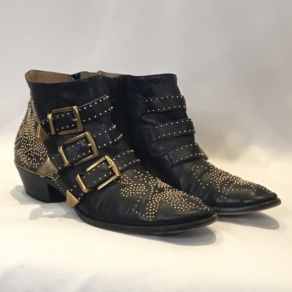 Chloe Shoes - Chloé Black & Gold Susanna Studded Boots